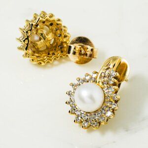 14k Yellow Gold Cultured Pearls and Diamond Earrings